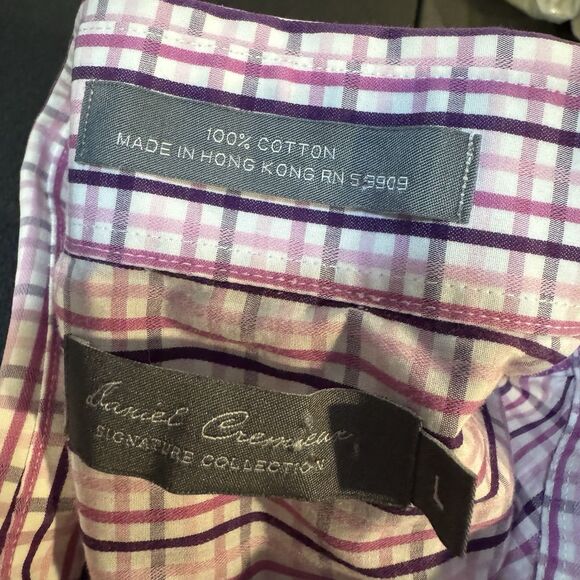 Daniel Cremieux Men's L Plaid Short Sleeve Button Down Shirt Pink Purple White - Picture 7 of 7